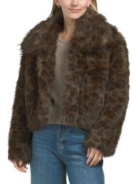 NVLT Cropped Faux Fur Coat With Oversized Collar